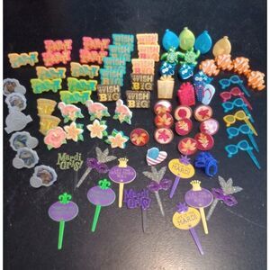 92 Cupcake Cake Favors Rings & Picks Party Decorations Mardi Gras Beach Luau